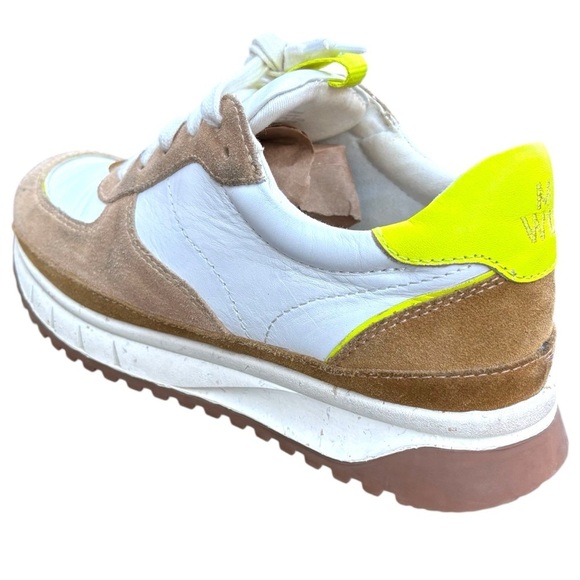 Madewell Womans Sneakers Leather 7.5 White Tan Neon Yellow Kickoff Trainers - Picture 9 of 12
